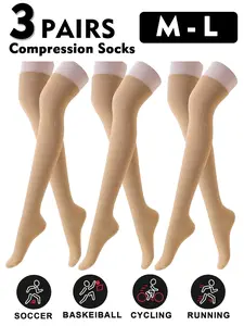 Knee-Thigh High Compression Stockings, 15-20mmhg Support, Sports & Recovery Gear, Unisex Design, All Season Use, Tight-Fit Compression Socks