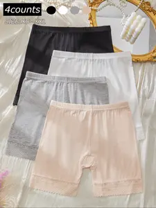 Women's Boyshorts Set of 4, Lace Trim Comfortable Fit Fashion Design, Perfect for Daily Wear, Suitable for Short Skirts, All-Season Underwear, Casual