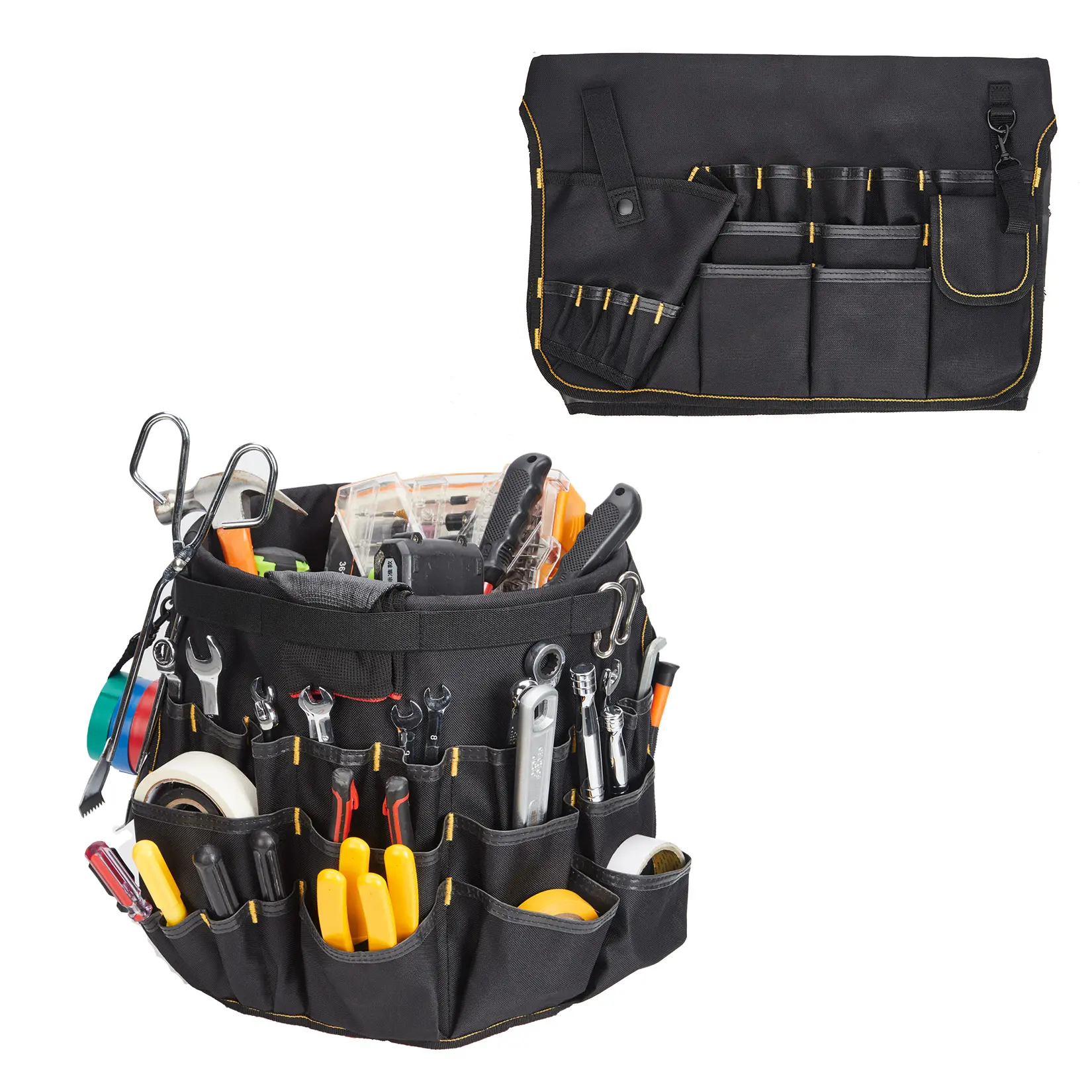 Heavy Duty Oxford Fabric Tool Tote Bag Fits 30cm Diameter Bucket, Multi-Pockets Design Tool Storage Organizer, Durable Work Bag for Workshop Garage Construction, Bucket Sold Separately