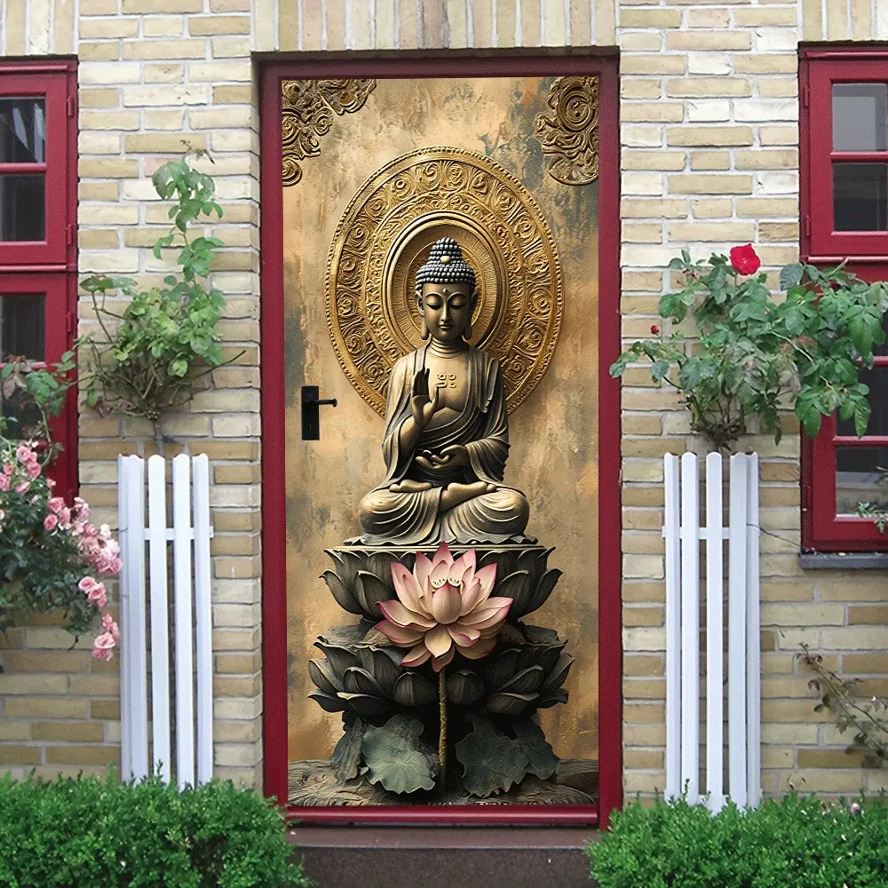 2pcs Chinese Zen Buddha Wall Decal Lotus Relief Art Sticker for Living Room Bedroom Study Room Home Decor Self Adhesive Wallpaper Wall Art Decoration