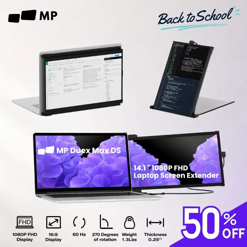 Mobile Pixels Duex Max DS 14.1'' FHD 1080P Laptop Screen Extender, 1.8lbs Ultra-Slim Portable Monitor for 14"-17.3" Laptop, Plug & Play Travel Dual Screen Compatible with mac/Windows/Apple/Android/Switch