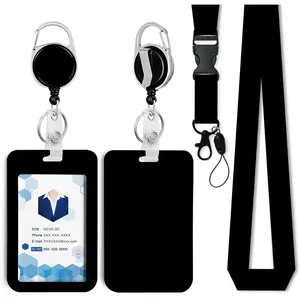 Black Badge Holder with Retractable Reel and Breakaway Lanyard,Badge Clips Retractable Heavy Duty Badge Reel,,ID Holder with Breakaway Lanyard for School Nurse Office Teen