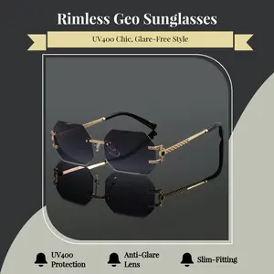 Women's Rimless Polygon Sunglasses UV400 Sun Protection Anti-Glare Street Style Travel Lightweight Metal Frame Fashionable Face-Slimming Geometric Design