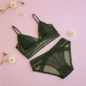 French Style Lingerie Sexy Thin Triangle Cup Wireless Bra Set U-Shaped Backless Lace Bras Two-Piece Elegance Everyday Love