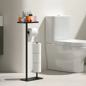 Home Toilet Bathroom Floor Standing Paper Towel Holder with Stand Tray, Space Saving Roll Paper Storage Rack, Hygienic Design, Bathroom Organizer, Bathroom Supplies