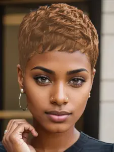 Pixie Cut Wig for Women Curly Wave Wig Halloween Wig Full Machine Made Wig 150% Density 6 Inch