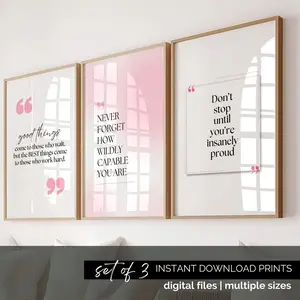 Pink Office Decor Set of 3 Motivational Print Pink Wall Art Quotes Girly Home Office Decor for Women Desk Aesthetic Poster for Female Office