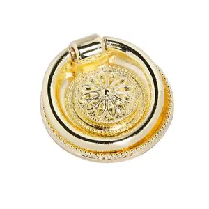 212 MAIN Medici Ring Pull, Cabinet Hardware, 1.625 in Diameter, Polished Gold Polished Finish, Hand Finished Die-Cast Zinc Drop Pull