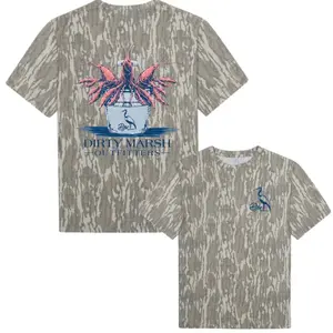 Retro Dirty Outfitters Mash  Mossy Oak Camo Graphic T-Shirt, Washed Bottomland 3D Print Outdoor Hunting Shirt, 95% Cotton Casual Ranch Tee for Men Women