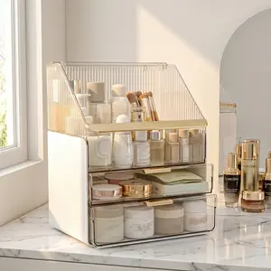 Makeup Organizer Countertop with Lid 3 Tiers Clear Skincare Cosmetic Display Storage Case for Vanity Bedroom Bathroom Dresser Desk