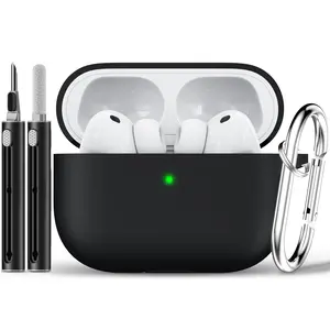 for AirPods Pro 3 Case 2025 with Cleaner Kit,Soft Silicone Protective Cases for Apple AirPods Pro 3rd Generation Case for Women Men,AirPod Pro 3 Cases Cover Accessories with Keychain-Black