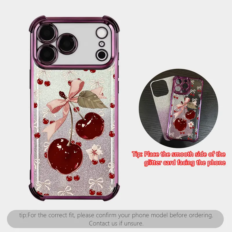 Sweet Cherry Pattern for iPhone Galaxy Case iPhone 18 Pro Max 17 Air 16 15Plus 14 13 12 11 XR XS S25Ultra S24FE S23 S22 Phone Case, Four-corner airbag drop protection, Protective Silicone Cover, Protection Durable, Shockproof Drop.JY86