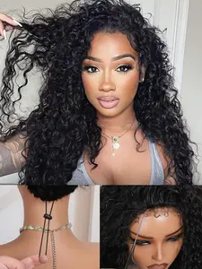 [26inch--$73] Half Wig Deep Wave Wear And Go Glueless Wigs Human Hair Pre Plucked Pre Cut Hd Lace 180 Density Deep Wave Lace Front Wigs Human Hair 26 Inch Drawstring Curly Human Hair Wig For Women Beginner Friendly