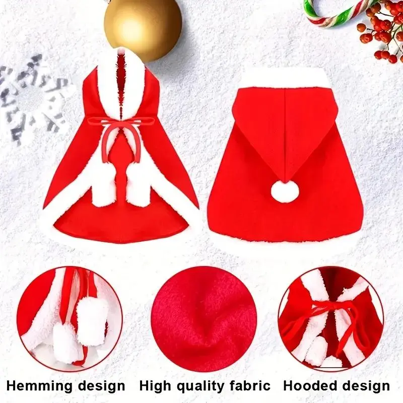 Festive Cat Santa Costume, & Santa with Faux Fur Trim & Bow Tie, Soft Nylon Holiday Pet Apparel for Medium Cats