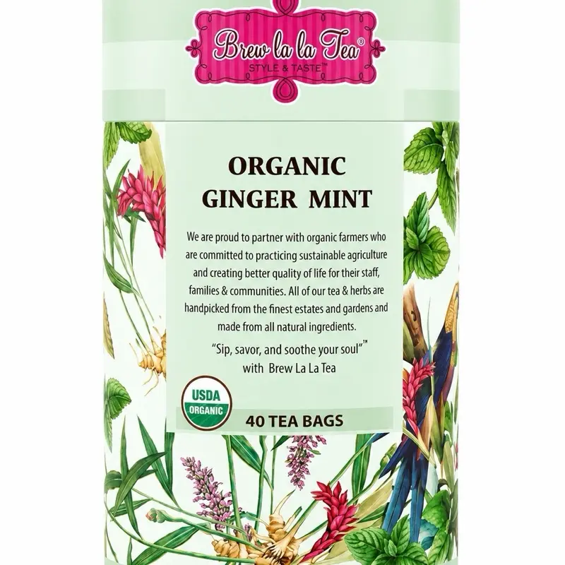 Organic Ginger-Mint Herbal Tea, 40 Caffeine-Free Non-GMO Tea Bags, Saturated Fat Free Ready-to-Mix Refreshing Beverage Five Flavored Tea