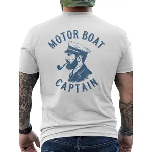 Men's Short-Sleeve Round Neck Casual Cotton Menswear T-Shirt - Nautical Pirate Style, Motorboat Captain and Boat Printed Motifs, Lightweight Breathable Fabric, Suitable for Beach and Vacation Wear,summervibes