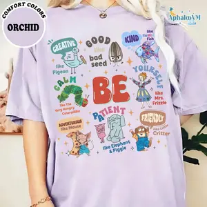 Comfort Colors Childrens Character Affirmations Teacher Shirt, Playful Book Lover Graphic Tee, Aesthetic Back To School Outfit, Trendy Oversized Elementary Educator Design, Premium Garment Dyed Teacher Appreciation Gift