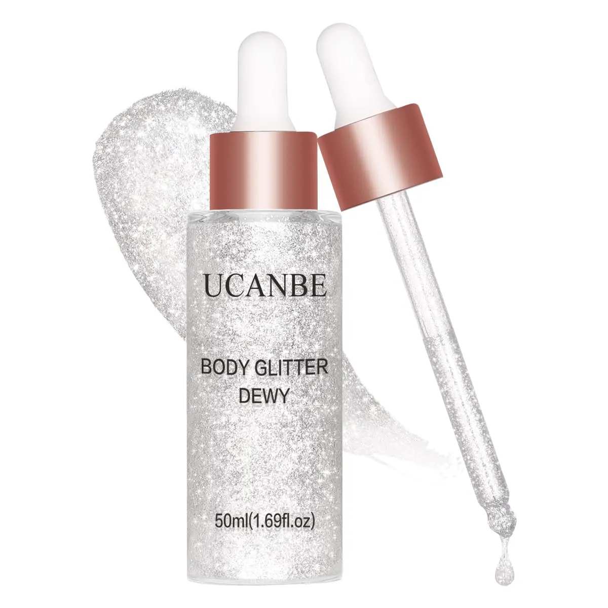 Highlighter Makeup Drops Body Glitter Dewy Liquid Face Glow Shimmer for Women Holographic Luminizer Sparkles for Face (Silver Fairy White)