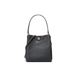 COACH Charlie 26 Leather Bucket Bag with Magnetic Closure for Women in Black