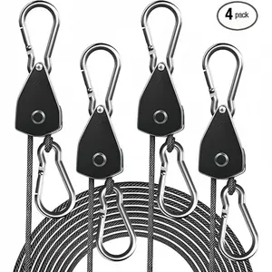 4-Pack Heavy-Duty Ratchet Straps, 75 lbs Capacity Each - Rust-Proof Hooks & Adjustable Rope for Tent, Grow Lights, Ventilation, and Indoor Gardening, Tear & Rust-Resistant with Galvanized Carabiners for Secure Fixture Installation