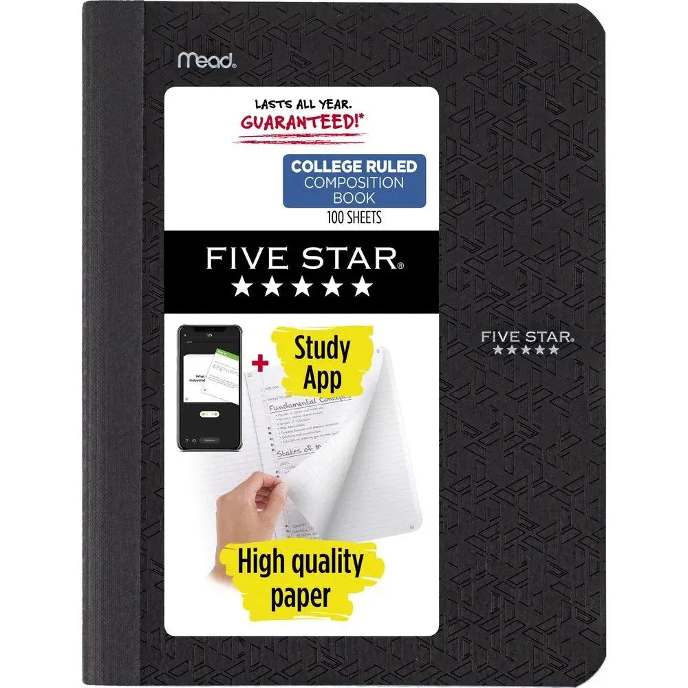 Composition Book Plus Study App, College Ruled, 100 Sheets, Black
