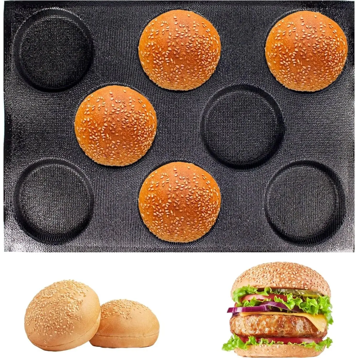 Black Perforated Silicone Hamburger Bun Mold - Non-Stick, Heat Resistant, Oven Safe Bakeware Tool for Kitchen Cookware, Silicone Molds, Baking Tools