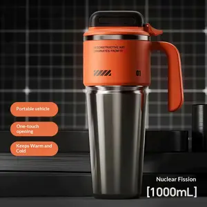 34Oz/1000Ml High-Capacity Vacuum-Sealed Tumbler, Leakproof Insulated Tumbler - 304 Stainless Steel Liner, Includes Straw & Handle, Leak-Resistant Matte End, Ideal for Hot & Cold Beverages, School, Office, Outdoor Activities & Travel