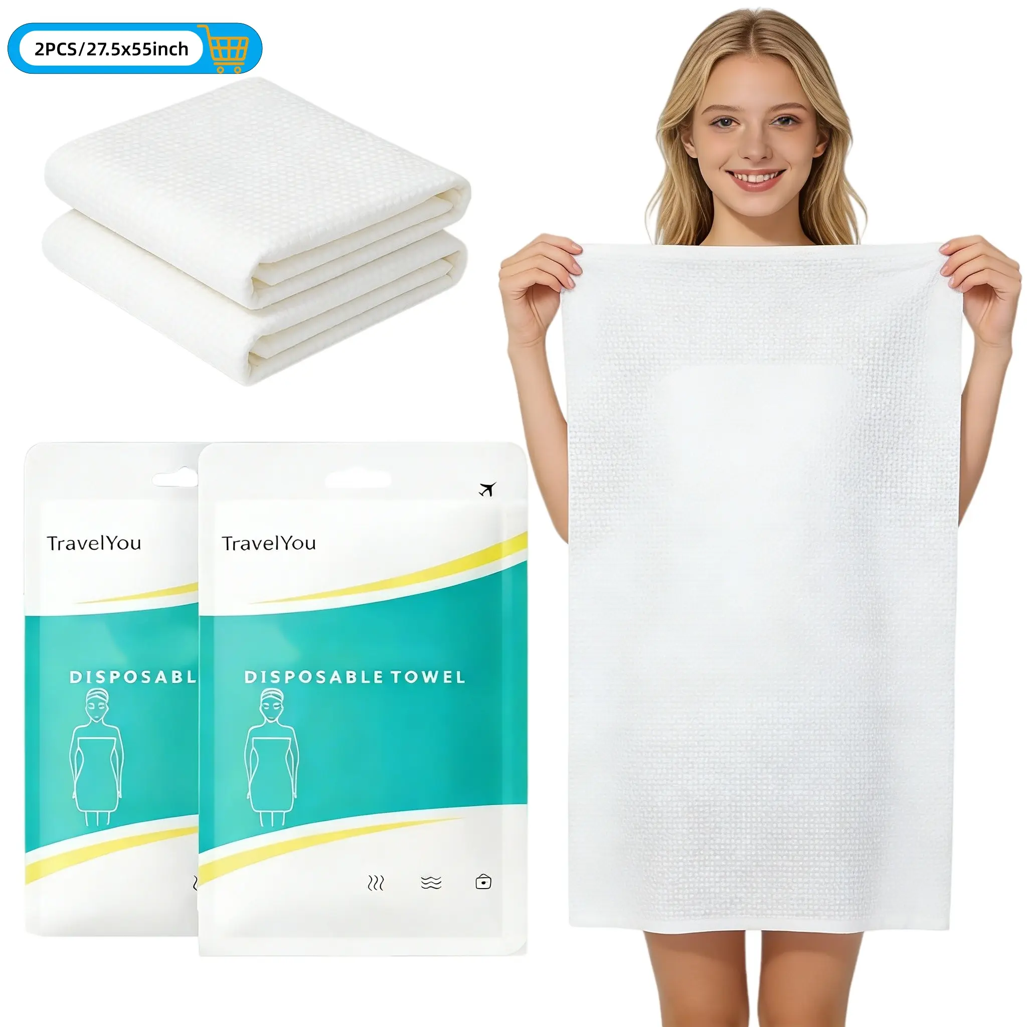 Disposable Bath Towels, 2pcs Extra Thick&Large Portable Thicken Camping Towel, Travel Hotel Business Trip Swimming Pet Towel for Indoor & Outdoor, Water Absorbent Towel,27.5x55inch
