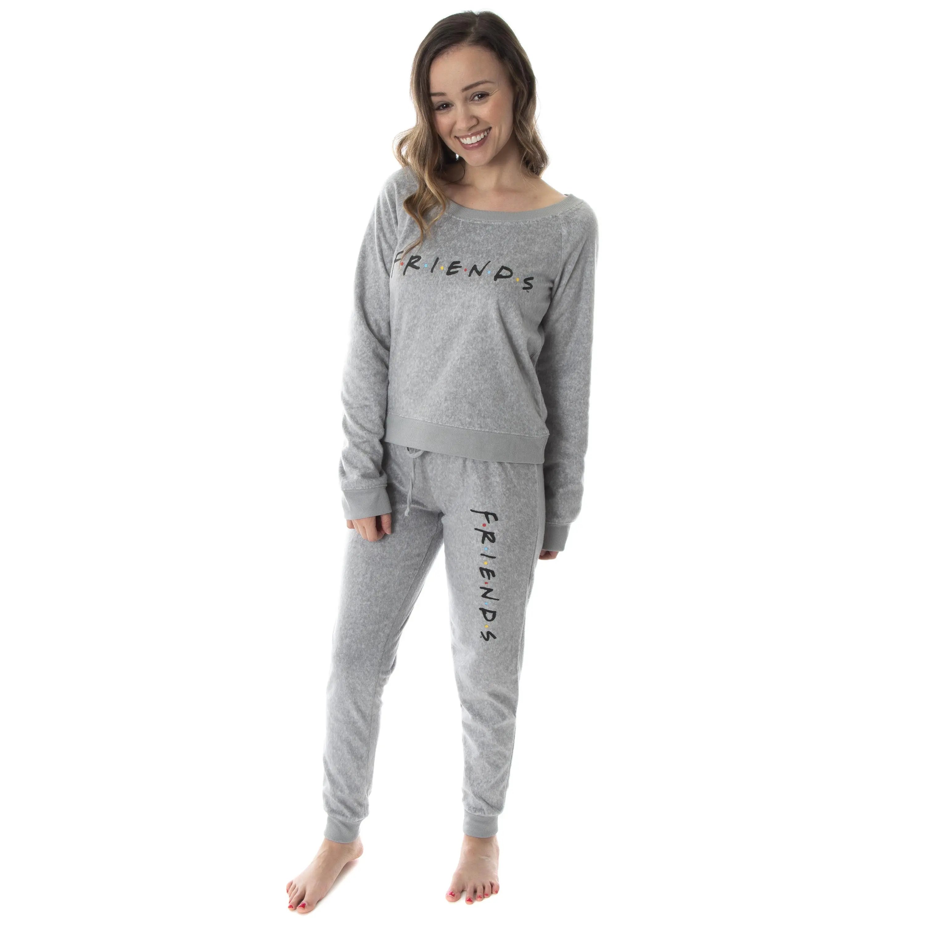 Friends TV Show Logo Juniors' Comfy Long Sleeve Top And Pants 2 Piece Jogger Pajama Set