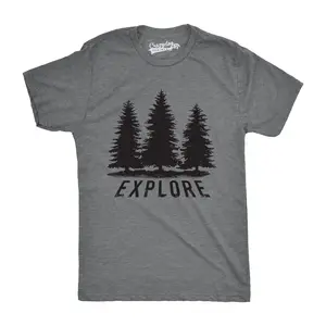 Mens Explore Pine Trees Outdoor Adventure Cool T Shirt Mens Funny T Shirts Cool Vintage Fashion T-Shirt Gift Classic Menswear Funny Camping Short Sleeve Novelty Tees for Guys Dark Grey
