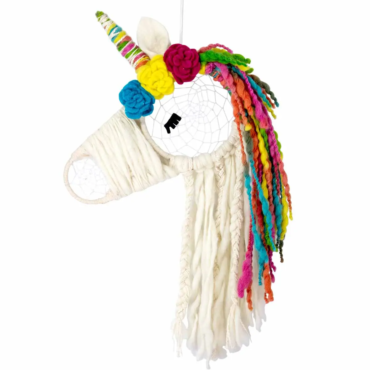 Handmade Unicorn Rainbow Dreamcatcher by Global Groove-Fair Trade Decor Traditional Hanging Decoration