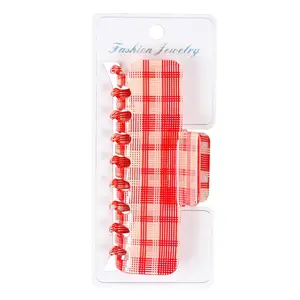 Hair Clips for Women 3.9"  Acetate Claw Clips  Hold Non-Slip Durable Big Square Banana Clamps Hair Accessories for Thin Thick Curly Hair(Red Stripe)