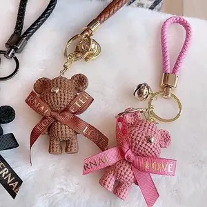 Cute Bear Key Chain Resin Bow Bell Rabbit Keychain Weaving Fashion Doll Bag Pendant Holiday Car Key Ring For Girls Gift use gift