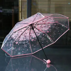 Transparent Flower Pattern Umbrella, 1 Count Portable Manual 8-rib Umbrella, Folding Durable Umbrella for Women & Men
