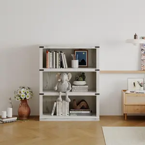 Garvee 3 Tier Bookcase, Farmhouse Book Shelf with Storage Open Display Bookshelves, 40" Low Book Case Wooden 3 Shelf Bookcase Home Decor Furniture for Home Office, Living Room, Bed Room - White