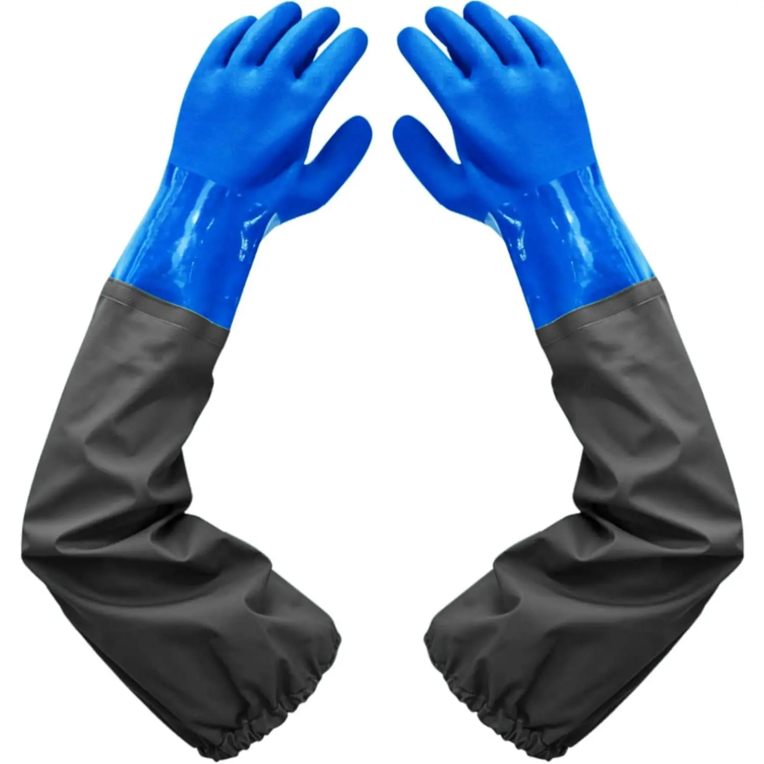 Large Blue 25-in PVC Chemical-Resistant Heavy-Duty Waterproof Cleaning Gloves for Chemical & Acid Work