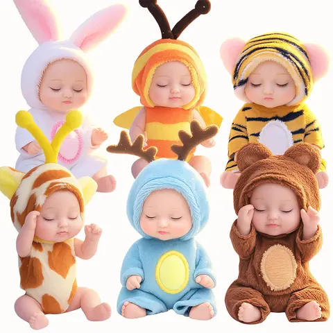 6 Pcs Mini Baby Dolls Set Realistic Baby Doll with Animal Clothes for Kids Cute Dolls