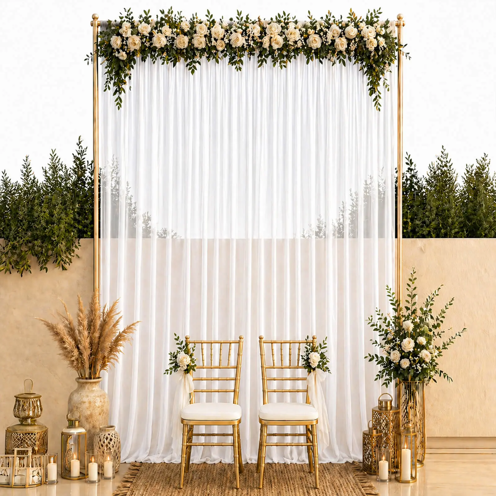 Chiffon Backdrop Curtain Panel 10ft x 14ft – White Durable Flame Resistant Sheer Draping Fabric with Rod Pocket
