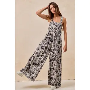 Gray & Black Washed Rose Overalls