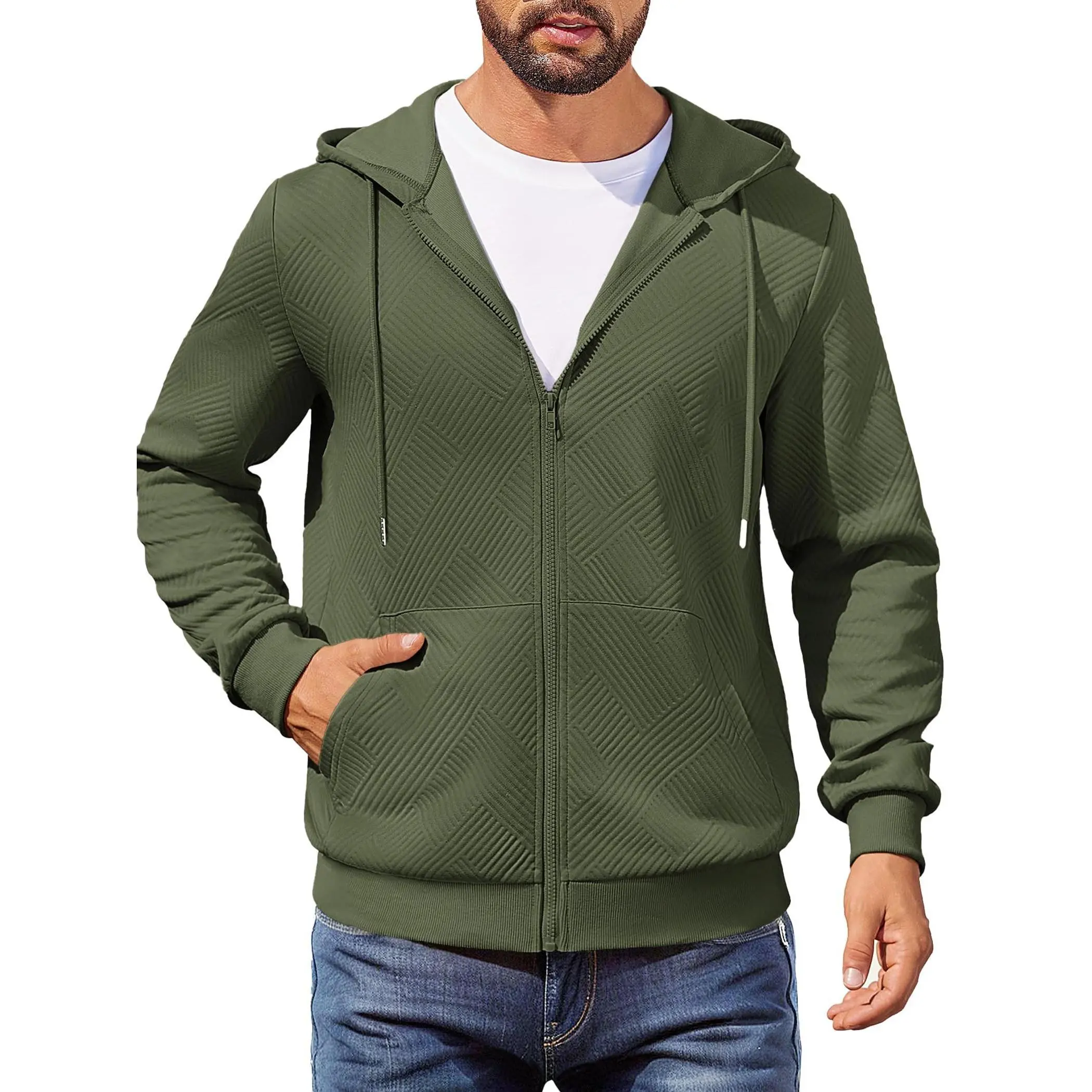 COOFANDY Menswear Zip-Up Hooded Sweatshirt - Classic Sporty Mens Tops with Drawstring, Pockets, Comfortable Fabric for Casual Wear, Wrinkle