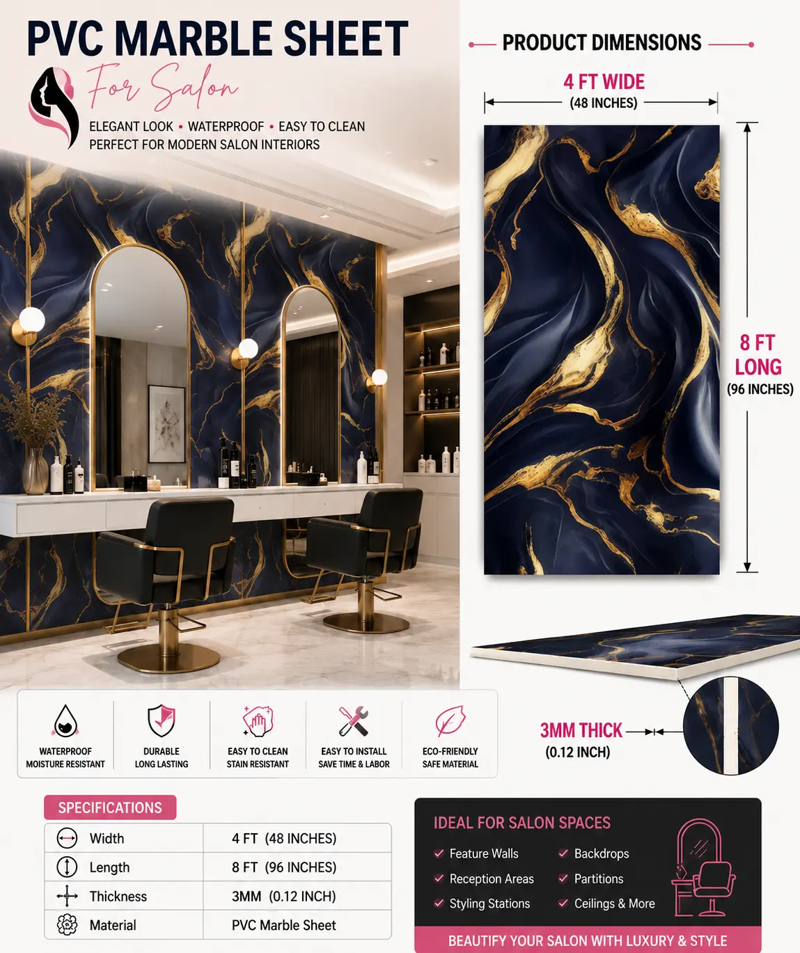 4 × 8 FT Waterproof Wood Grain UV Marble Sheet Wall Panel for Home Decoration - DY2429
