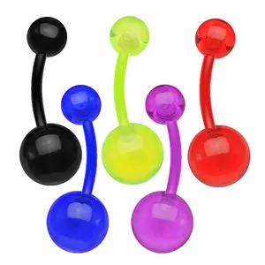 Flexible Acrylic Belly Button Ring 14G Transparent UV Ball Navel Jewelry