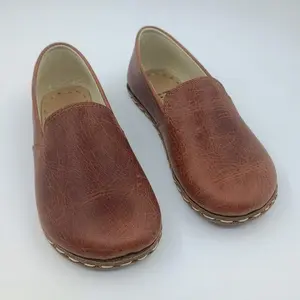 Grounding Shoe Women, Genuine Leather Shoes, Copper rivet, Barefoot Style, Crazy Brown