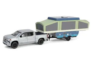 2024 Chevrolet Silverado High Country - Sterling Gray Metallic w/ Pop-Up Camper - (Hitch & Tow Series 32) Diecast 1:64 Scale Model - Greenlight 32320D