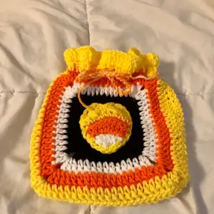Crochet Candy Corn Drawstring Pouch