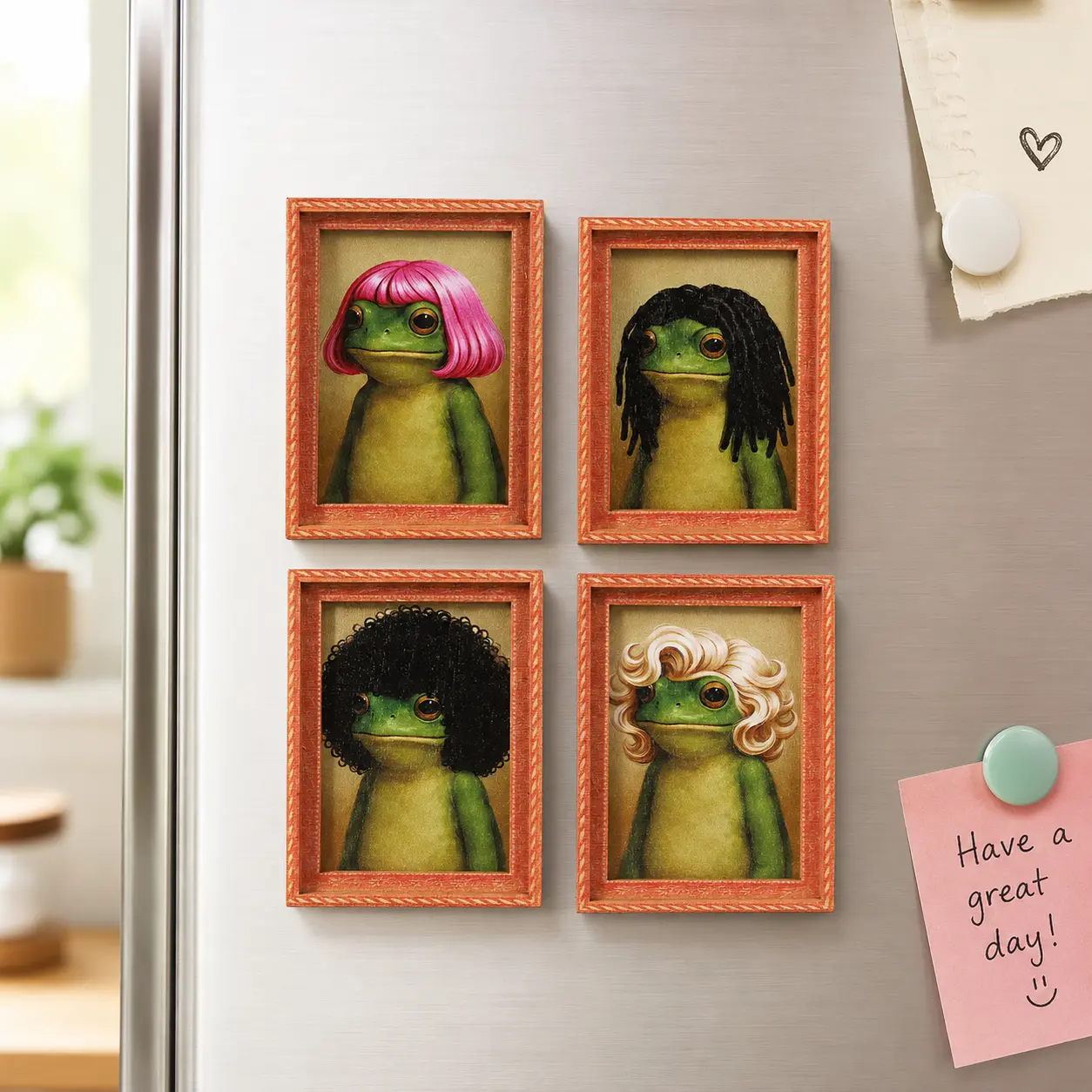1PC Funny Frog Refrigerator Magnet, Cute Mini Photo Frame Fridge Decor, Quirky Kitchen Magnet, Funny Home Decoration, Gift for Frog Lovers