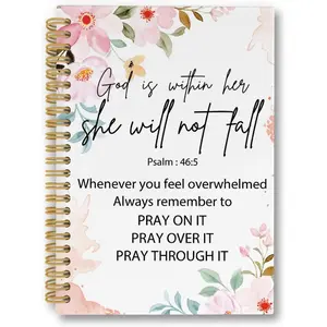 1 pc 5.5*8.3in with 50 pages Pink Floral Christian Notebook Journal for Women - God is Within Her Bible Journal Notebooks for Note Taking, Bible Journaling Notebook, Prayer Journal, Spiral Notebook