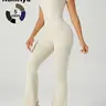 Women's Square Neck Jumpsuits One-Piece Suit Short Sleeve Gym Clothes Push Up Workout Tracksuit Fitness Bodysuit Sportswear Square Neckline Jumpsuit