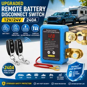 Upgraded Remote Battery Disconnect Switch 12V/24V 240A with Digital Voltage Display Anti-Theft Battery Protection for Car Truck RV Boat Includes Remote & Wiring Accessories #SummerVibes