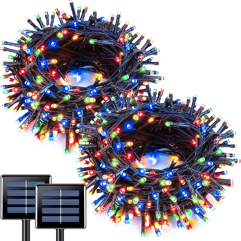 JMEXSUSS 2-Pack Solar String Decorative LED Lights - 100LED 32.8ft 8-Mode Waterproof Lights for Outdoor, Led Decoration Lamp, Christmas Decorations, Flexible Solar Panel Placement, Overheat Resistant, Green Wire, Kids Safe, Durable, Space-Saving